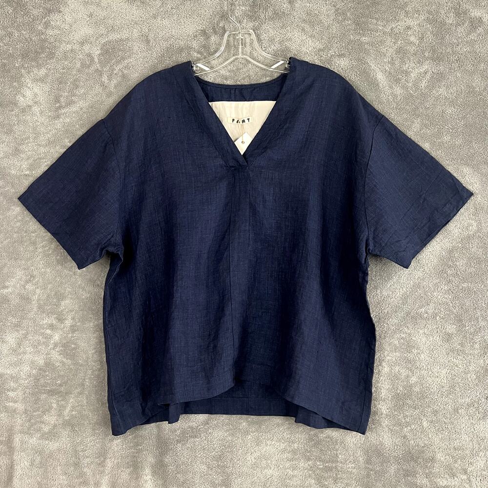 Fant Project 100% European Linen Blouse Womens 2 Navy Blue Sustainable NWT